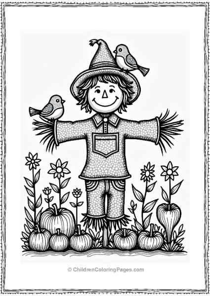 Zentangle Garden With Scarecrow And Birds Free PDF Printable