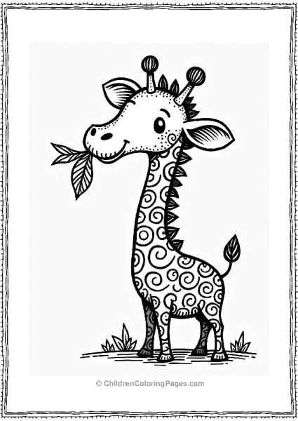 Zentangle Giraffe Munching On Leaves Free PDF Printable