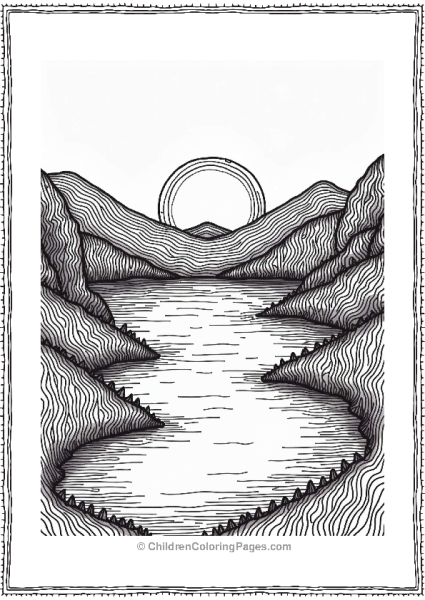 Zentangle Lake With Sunset Reflection Free PDF Printable