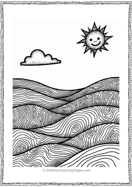 Zentangle Landscape With Smiling Sun Free PDF Printable