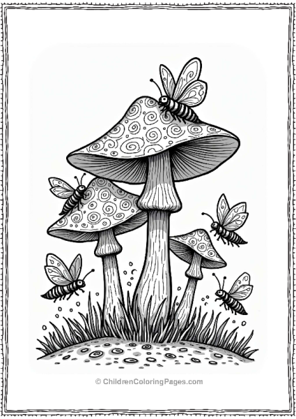 Zentangle Mushrooms In A Whimsical Garden Free PDF Printable