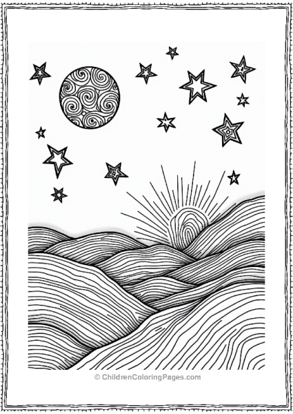 Zentangle Sky With Stars And Moons Free PDF Printable