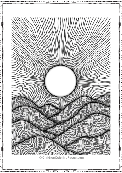 Zentangle Sunset With Playful Rays Free PDF Printable
