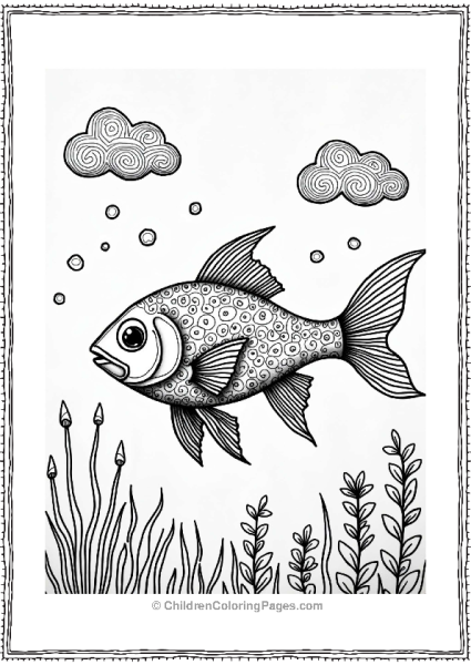 Zentangle Surreal Fish In A Dreamy Atmosphere Free PDF Printable