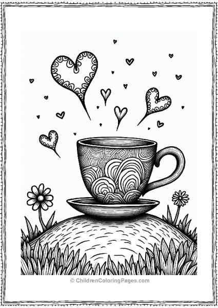 Zentangle Teacup In A Surreal Landscape Free PDF Printable