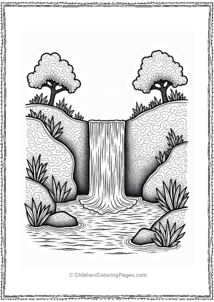 Zentangle Waterfall With Rocks Free PDF Printable