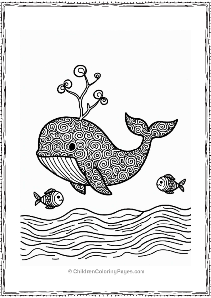 Zentangle Whale Swimming In The Ocean Free PDF Printable
