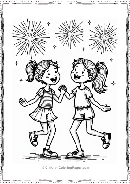 4th Of July Friends Dancing With Fireworks Free PDF Printable