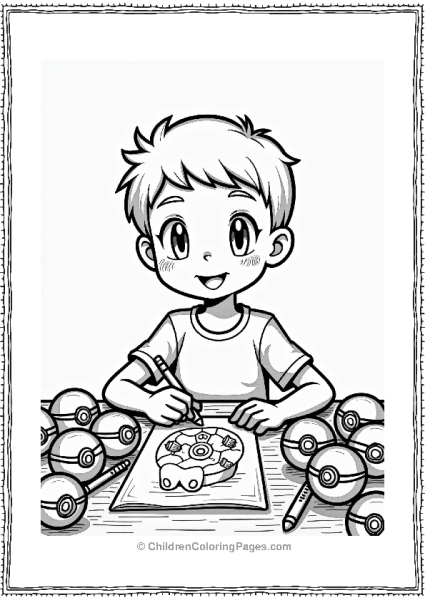 Cheerful Boy Drawing Pokeballs Free PDF Printable