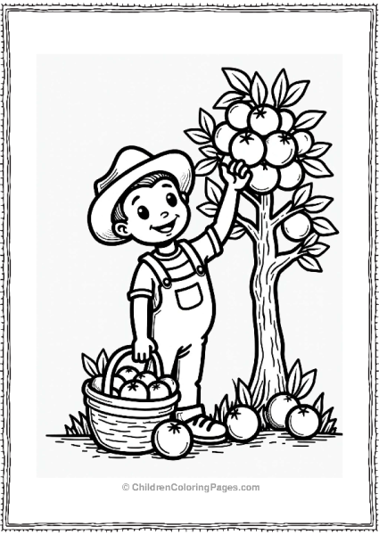 Cheerful Farmer Picking Oranges Free PDF Printable