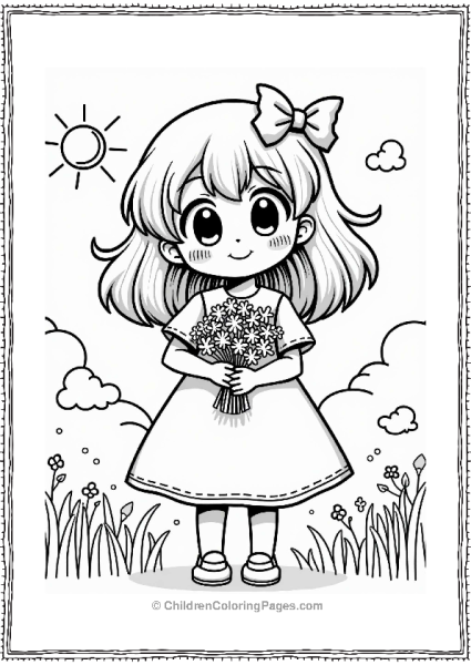 Cheerful Manga Girl With Flowers Free PDF Printable