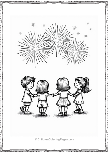 Children Dancing Under Fireworks On 4th Of July Free PDF Printable