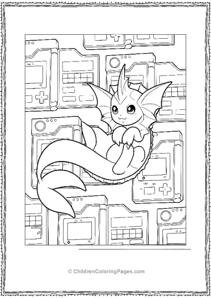 Cute Vaporeon Pokémon Lying Down With Game Console Free PDF Printable