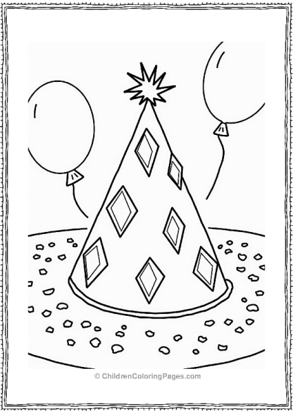Diamond Studded Party Hat Coloring Page Free PDF Printable
