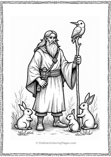 Dungeons And Dragons Druid With Staff And Animals In Forest Free PDF Printable