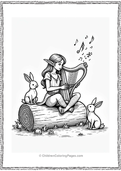 Dungeons And Dragons Elegant Elf Playing A Magical Harp Free PDF Printable