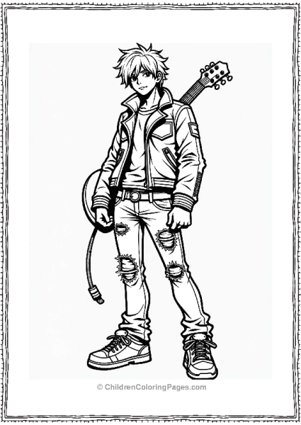 Edgy Manga Character In Rock Ensemble Free PDF Printable
