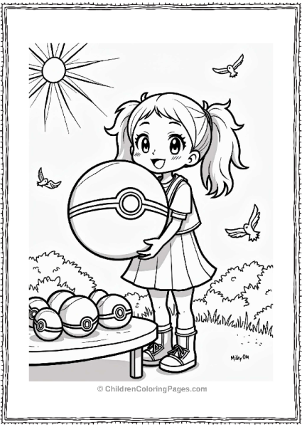Girl With Giant Pokeball Free PDF Printable