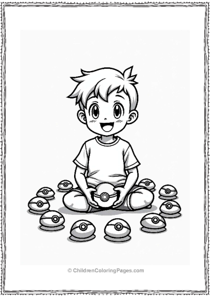 Happy Child With Colorful Pokeballs Free PDF Printable