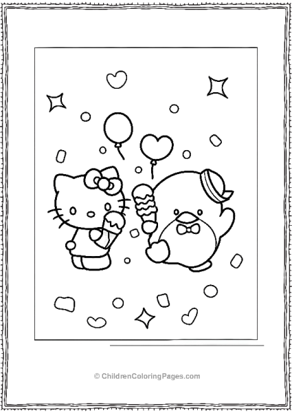 Hello Kitty And Tuxedo Sam With Balloons And Hearts Free PDF Printable