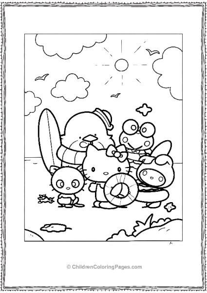 Hello Kitty Tuxedo Sam And Frog On Beach Free PDF Printable