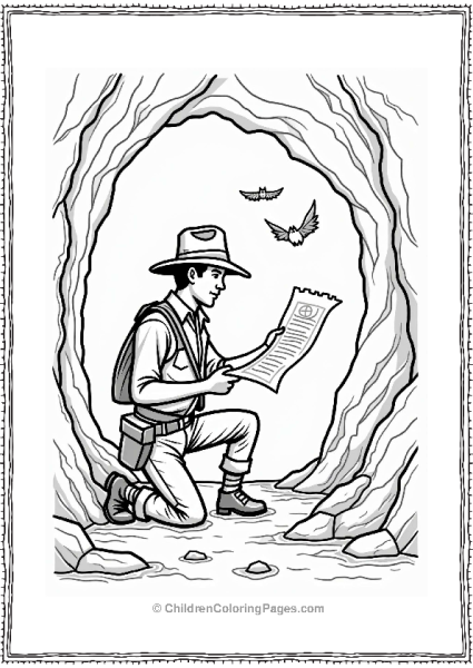 Indiana Jones Examining Treasure Map In Cave Free PDF Printable