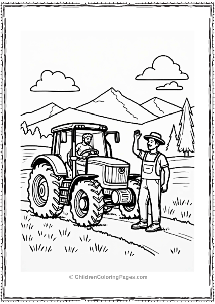 John Deere Tractor And Farmer In A Scenic Field Free PDF Printable