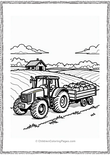 John Deere Tractor Harvesting Pumpkins Free PDF Printable