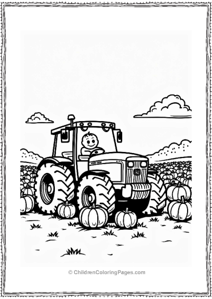John Deere Tractor In A Pumpkin Patch Free PDF Printable