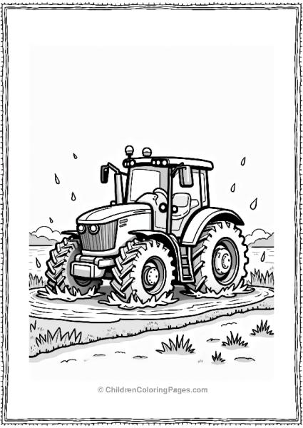 John Deere Tractor In A Rainy Field Free PDF Printable