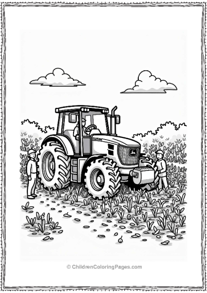 John Deere Tractor In Community Garden Free PDF Printable