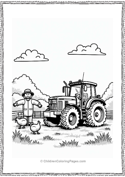 John Deere Tractor In Sunny Farm Scene Free PDF Printable