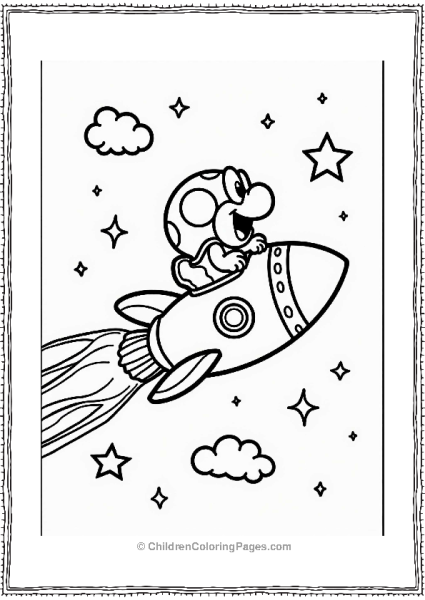 Koopa Troopa Riding A Rocket Ship Free PDF Printable