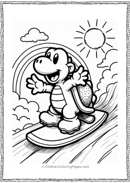 Koopa Troopa Surfing On Colorful Clouds Free PDF Printable