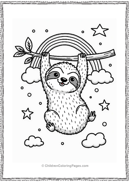Lisa Frank Theme Charming Sloth Hanging From A Rainbow Branch Free PDF Printable