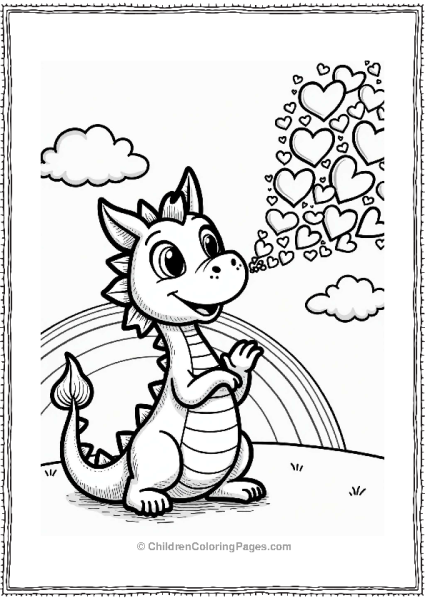 Lisa Frank Theme Cheerful Dragon Blowing Hearts With Rainbow Free PDF Printable