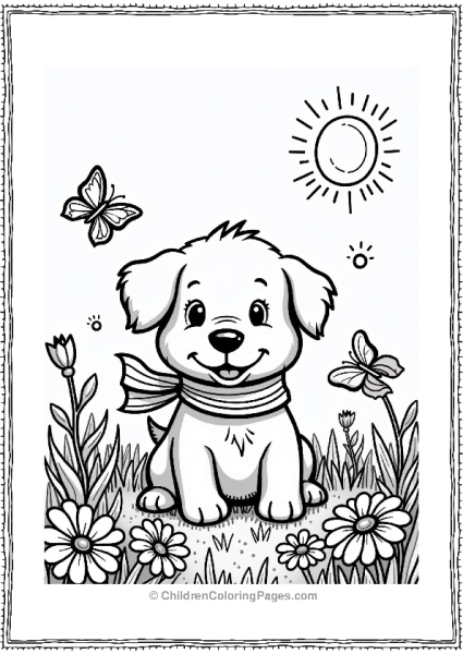 Lisa Frank Theme Cute Puppy In A Flower Field Free PDF Printable