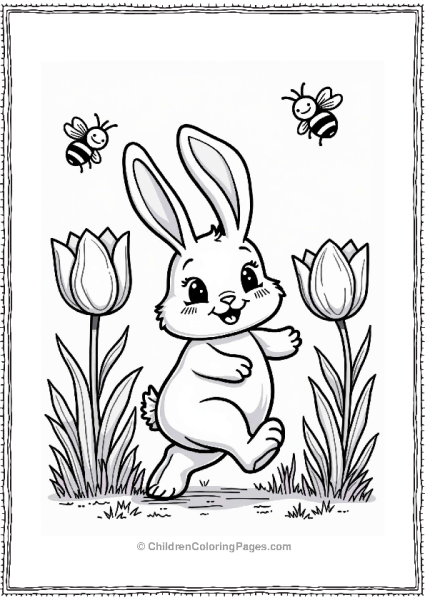Lisa Frank Theme Cute Rabbit In A Tulip Meadow Free PDF Printable