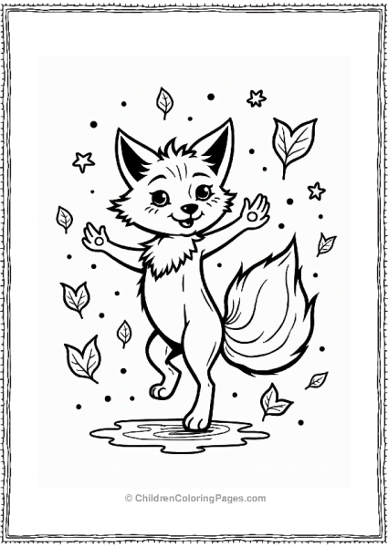 Lisa Frank Theme Dancing Fox Among Leaves Free PDF Printable