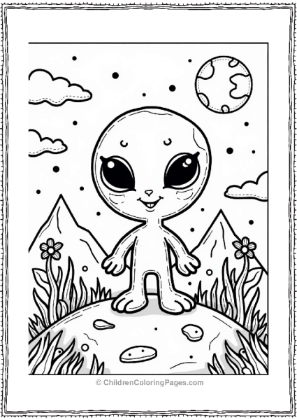 Lisa Frank Theme Friendly Alien On A Colorful Planet Free PDF Printable