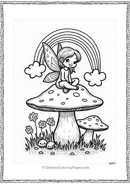 Lisa Frank Theme Friendly Fairy On A Giant Mushroom Free PDF Printable