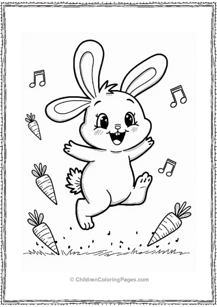 Lisa Frank Theme Joyful Rabbit With Musical Notes And Carrots Free PDF Printable