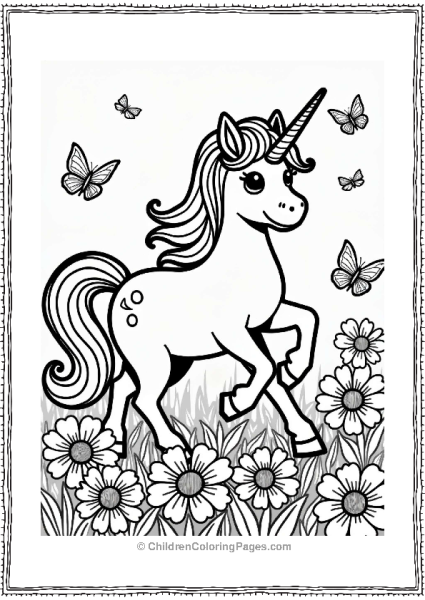 Lisa Frank Theme Joyful Unicorn In A Field Of Flowers Free PDF Printable
