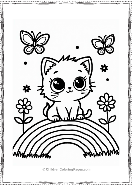 Lisa Frank Theme Playful Kitten On A Rainbow Free PDF Printable
