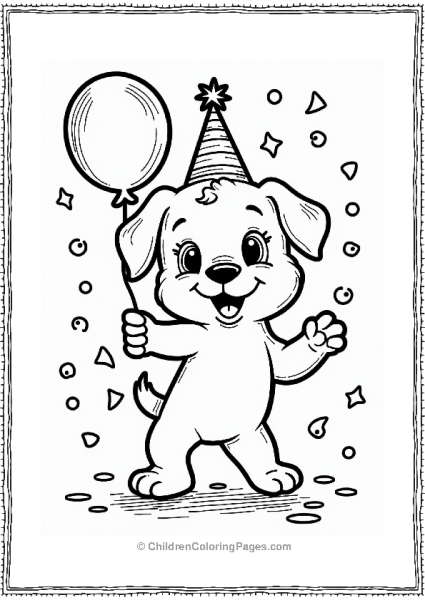 Lisa Frank Theme Playful Puppy Party Illustration Free PDF Printable