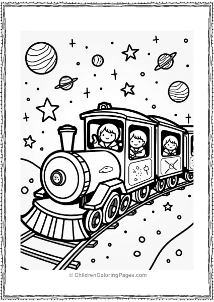 Lisa Frank Theme Space Train Adventure Coloring Page Free PDF Printable