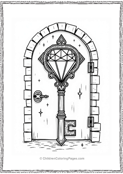 Magical Diamond Key Against Castle Door Free PDF Printable