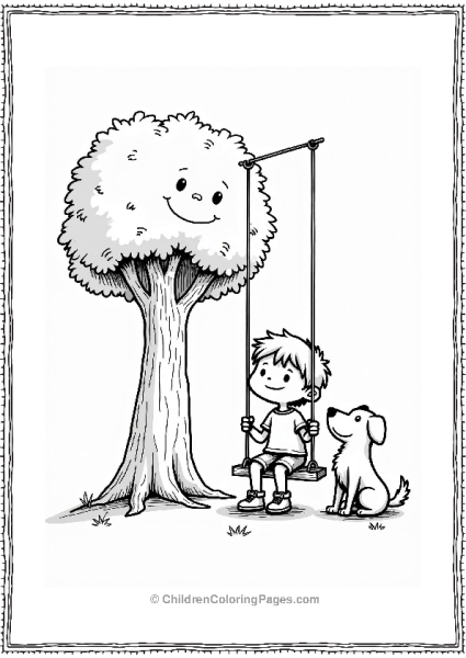 Manga Boy And Dog Under A Smiling Tree Free PDF Printable