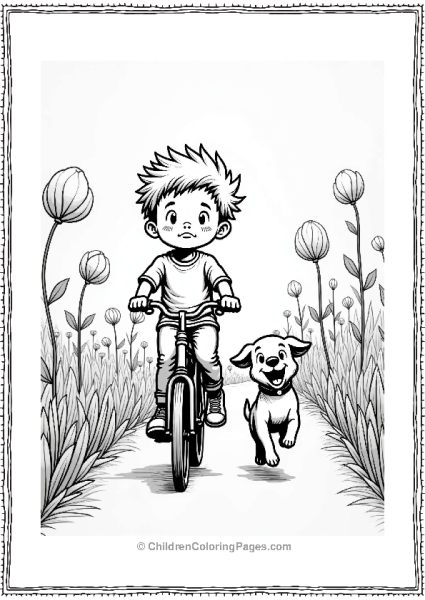 Manga Boy On Bicycle With Puppy Free PDF Printable