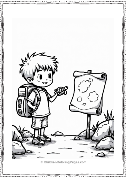 Manga Boy With Backpack And Tiny Turtle Free PDF Printable